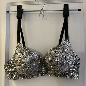 Silver Sequin & Rhinestone Bra Top